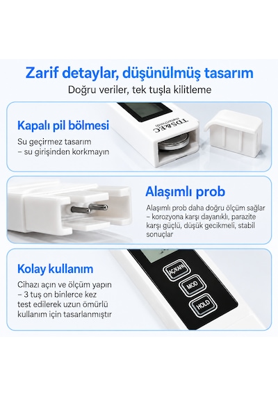 Optivya A1 Dijital Tds Ec Sıcaklık Ölçer Su Kalite Test Cihazı 1 Adet