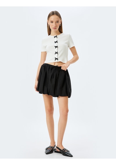 Koton Kısa Kollu Slim Fit Bisiklet Yaka Fitilli Fiyonklu Hırka Ekru 5sal90001ık Ekru