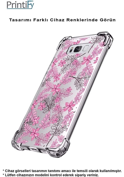 Vivo Y16 Uyumlu Köşe Korumalı Floral Pembe Tasarımlı Şeffaf Silikon Kılıf