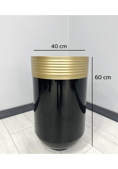 Elegant Dekoratif Eskitme Darbuka Parlak Siyah Saksı 60cm