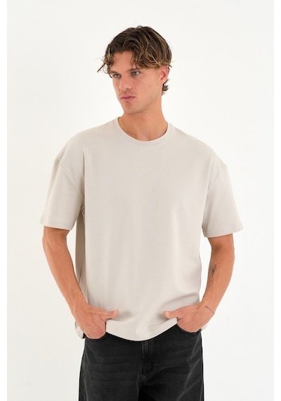 Blank Unisex Oversize Geniş Kesim Tişört %100 Pamuk Kalın Dokulu Bisiklet Yaka T-shirt Taş