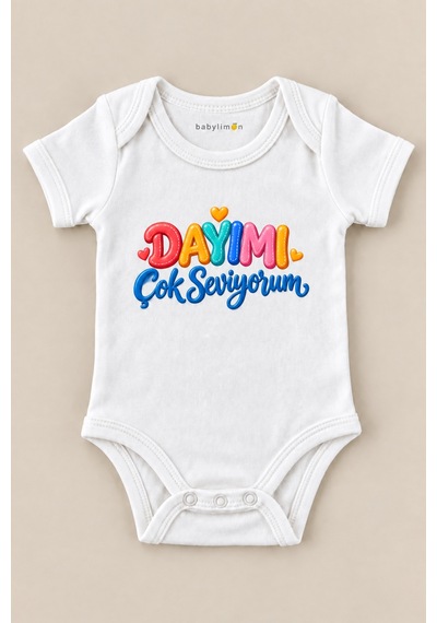 Babylimon Dayımı Çok Seviyorum Beyaz Kısa Kollu Çıtçıtlı Bebek Zıbını Beyaz - 930083852 Beyaz