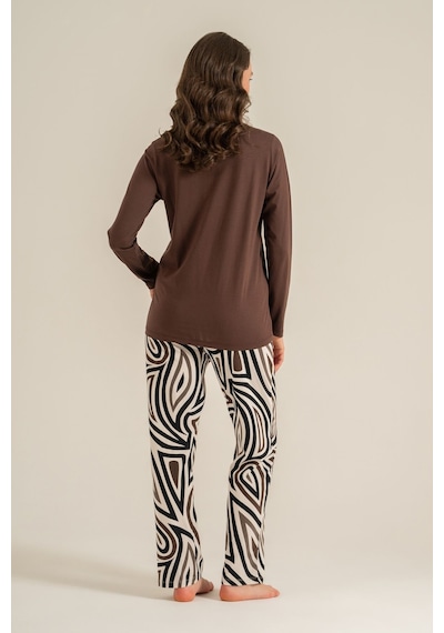 Pierre Cardin Kadın Inspire Others Everyday Kahverengi Uzun Kol Pijama Takım Pc9280-s-v2 Pc9280-s-v2