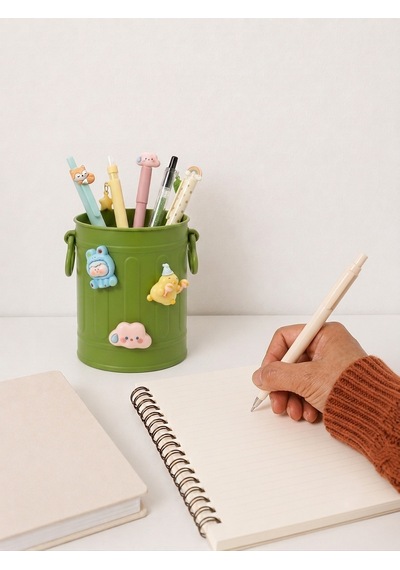Sevimli Stickerlı Masaüstü Kalemlik Organizer - Yeşil