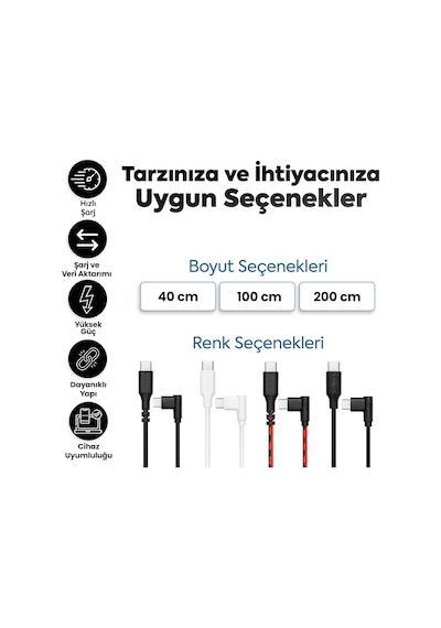 Type-c To Type-c İle Uyumlu İphone Ve Samsung İle Uyumlu Hızlı Şarj Ve Data Kablosu 200 Cm L Tipi Gaming Siyah