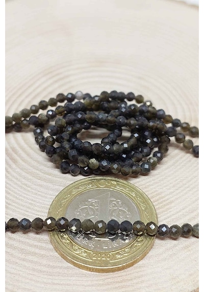 Yasamtohumu Golden & Siyah Obsidyen Taşı Yarım Dizi 2,5 MM 17  CM Çok Renkli