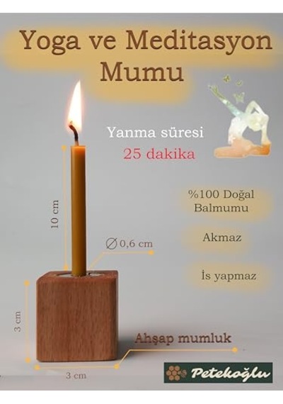 Petekoğlu Balmumu Mum 12 Adet Meditasyon Yoga Mumu Mumluk İle Birlikte 25 Dakika Yanma Süresi Enerji Sınıfı A+++ 000 Açık Krem