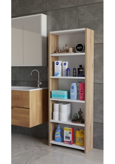 Banyo Çamaşır Dolabı 5 Raflı 150 Cm Çok Amaçlı Saklama Ve Düzenleyici Raf Atlantik Çam - Beyaz Banyo Çamaşır Dolabı 5 Raflı 150 Cm Çok Amaçlı Saklama Ve Düzenleyici Raf Atlantik Çam - Beyaz