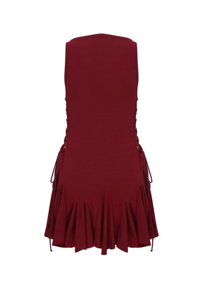 Sagaza Studio Ss6000 Askılı Yandan Bağcıklı Mini Elbise Bordo