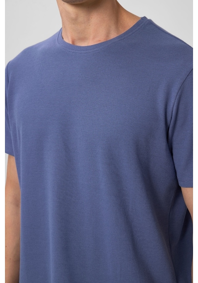 Tommylife Koyu Mavi Yüzeyi Dokulu Rahat Form Basic Erkek T-shirt - 88436 Koyu Mavi