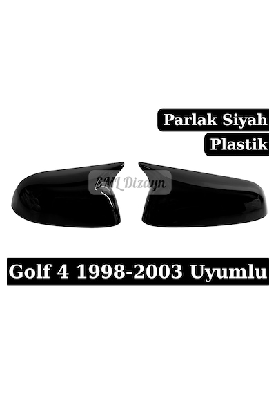 Vw Golf 4 Uyumlu Yarasa Ayna Kapağı Kaplama - Parlak Siyah Piano Black Plastik M Stil 2 Adet Sağ-sol