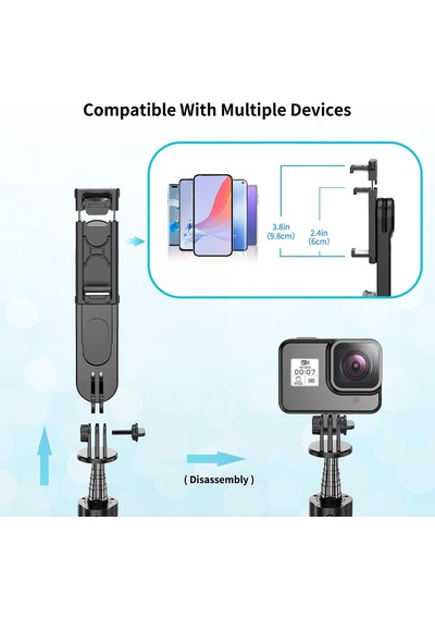 Çıkarılabilir Dolgu Işıklı Sabit Selfie Çubuğu Tripod, İphone, Samsung, Huawei, Sony Ve Diğer Akıllı Telefonlar İçin Kablosuz Uzaktan Kumandalı 360 Dönebilen Genişletilebilir Cep Telefonu Tripodu