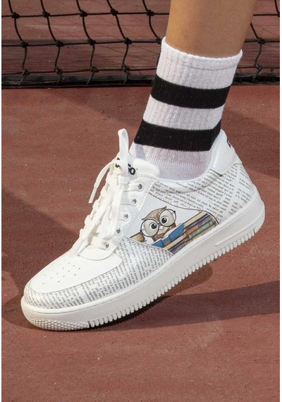 Kadın Vegan Deri Beyaz Sneakers - The Wise Owl Tasarım Çok Renkli