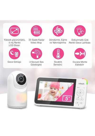 Vtech Döndürülebilir Ve Eğilebilir Kameralı 5 Görüntülü Bebek Monitörü - Vm5367