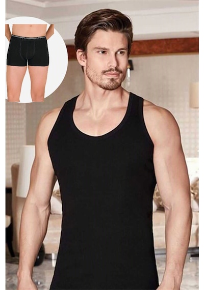 Berrak Erkek Ribana V Yaka Body-erkek Boxer Likralı Siyah Alt-üst Takım Siyah - 925161153 Siyah Berrak Erkek Ribana V Yaka Body-erkek Boxer Likralı Siyah Alt-üst Takım Siyah - 925161153 Siyah