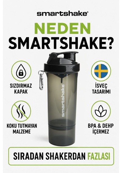 Smartshake Slim Serisi 500 Ml Siyah Protein Shaker