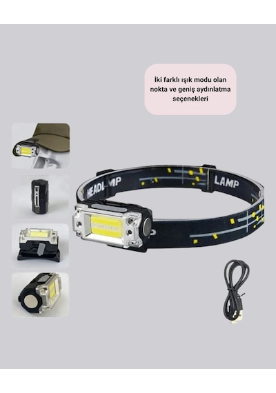 Kompakt Led Kafs Feneri Usb Şarjlı Manyetik 2 Işık Modlu 215 Lümen Yeni Nesil