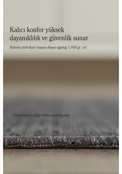 Antrasit İskandinav Şönil Halı Kaymaz Taban Yıkanabilir Salon Halısı Mutfak Yolluk