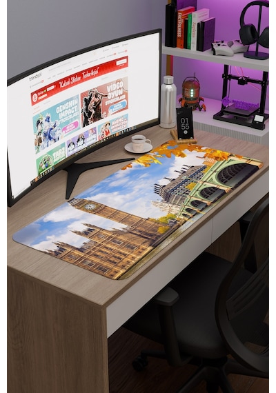 London Londra İngiltere 2 V1 90x40 Xxl Gaming Kauçuk Kaymaz Taban Mouse Pad Fare Altlığı