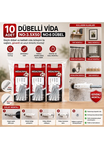 Medalyan Dl-33 Dübelli Vida - 3.5x50 Mm 10 Adet- 12'li Paket