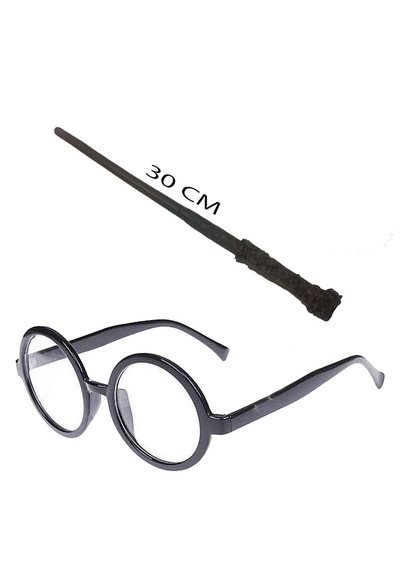 Harry Potter Asası 30 Cm Ve Siyah Çerçeveli Harry Potter Gözlüğü Seti 5691