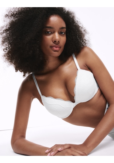 Marks & Spencer Dantelli Balenli Plunge Sütyen T33000318 Beyaz