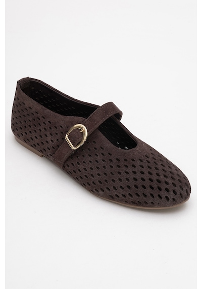 Luvishoes Arian Kahverengi Süet Hakiki Deri Delikli Kadın Babet Ayakkabı Kahverengi