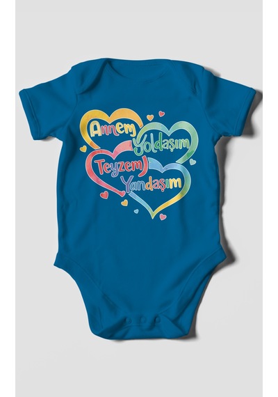 Morivokids Annem Yoldaşım Teyzem Yandaşım Kısa Kollu Bebek Body Koyu Mavi