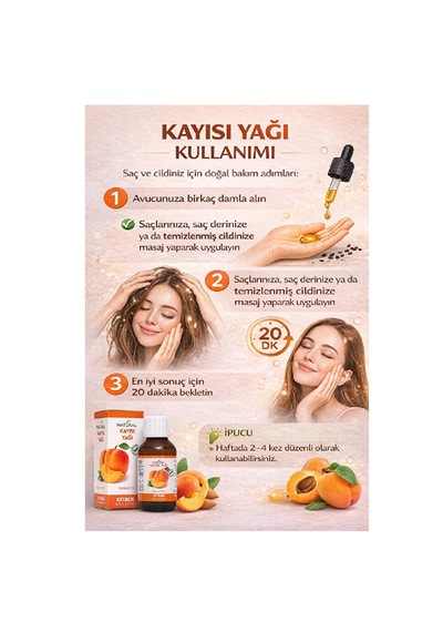 Extrem Natural Soğuk Sıkım Kayısı Çekirdeği Yağı 50 Ml - A, E, K Vitamini - Yüz, Cilt, Saç & Tırnak Bakımı 50 ML