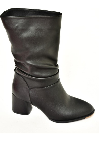 Fox Shoes T848243009 Siyah Kalın Topuklu Kadın Bot Siyah-Suni Deri Siyah