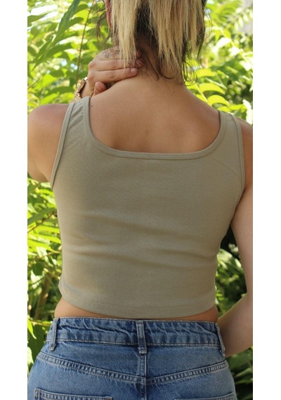 Afri Kadın Yeşil Basic Ribana Atlet Crop Likralı Spor Üst Yeşil