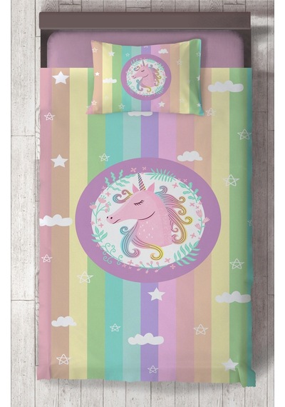 Mekta Home Bebek Ve Çocuk Odası Renkli Unicorn Desenli Yatak Örtüsü