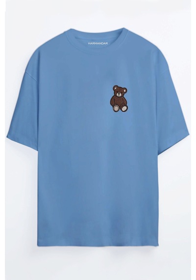 Ayıcık Baskılı Bordo - Mavi Oversize T-shirt Mavi Ayıcık Baskılı Bordo - Mavi Oversize T-shirt Mavi