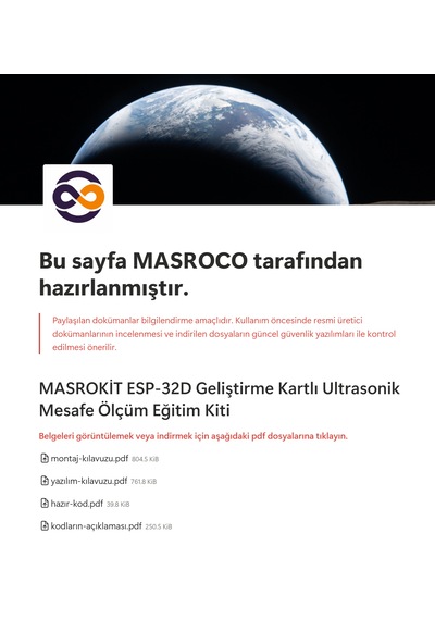 Masrokit Esp32-d Geliştirme Kartlı Ultrasonik Mesafe Ölçüm Eğitim Kiti Önceden Programlanmış