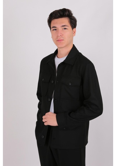 Twın Lıon Twin Lıon 1033 Slimfit Dış Gömlek Mont Siyah