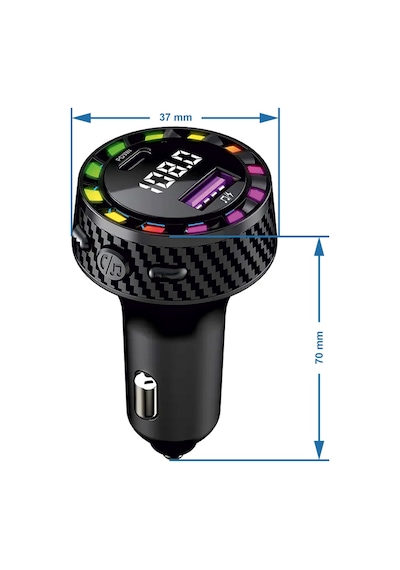 Rgb Işıklı 5.3 Bluetoothlu 30w Usb Type C Hızlı Şarjlı Araç Kiti - Mp3 Çalar, Eller Serbest Modlu