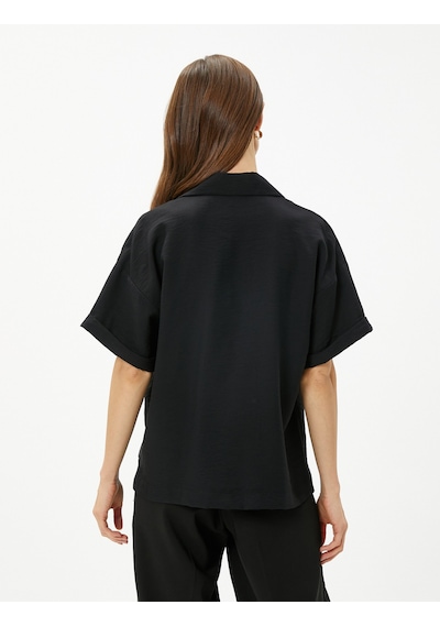 Koton Crop Gömlek Cep Detaylı Kısa Kollu Siyah 3sak60058cw Siyah