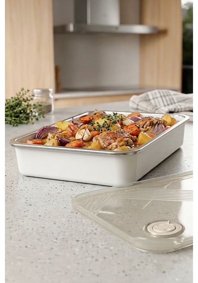 Stainless Paslanmaz Çelik Vakumlu Saklama Kabı,fırın Ve Kek Kabı 3 Lt Yemek Kabı Sefer Tası Gri