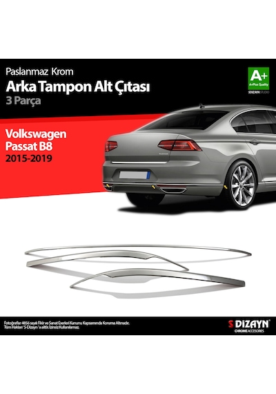 S-Dizayn Vw Passat B8 Krom Arka Tampon Alt Çıtası 3 Parça 2015 Üz