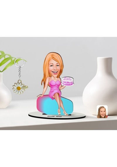 Kişiye Özel Kadın Doğum Günü Karikatürlü 3D Ahşap Biblo Ve Isimli (473842998)