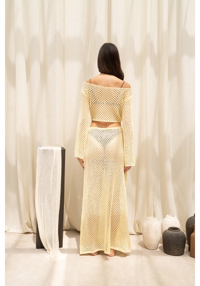 Mai Collection Forio Sarı Triko Crop Etek Takım