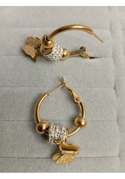 Kelebek Model Zirkon Taşlı Gold Renk Küpe Gold