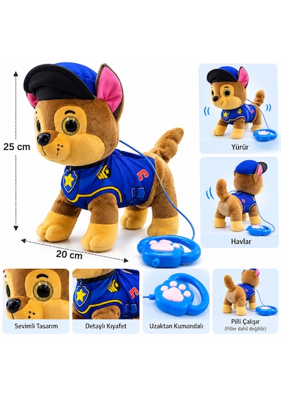 Uzaktan Kumandalı Yürüyen Ve Havlayan Peluş Polis Köpeği 20x25 Cm Köpek