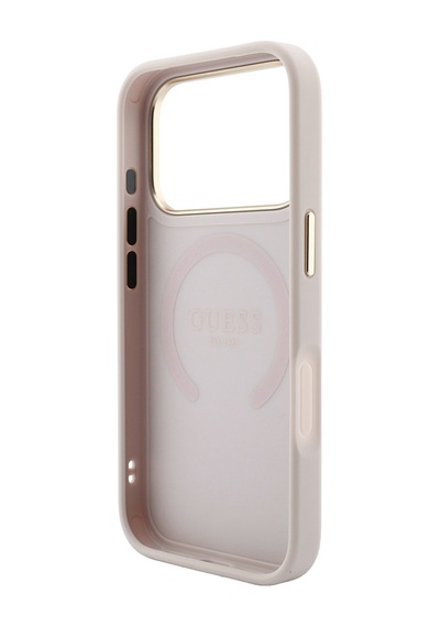 Apple iPhone Uyumlu 18 Pro Max Kılıf Guess Lisanslı M-safeli Yazı Logolu C-magnet Pu Deri Peony Kapak Pembe
