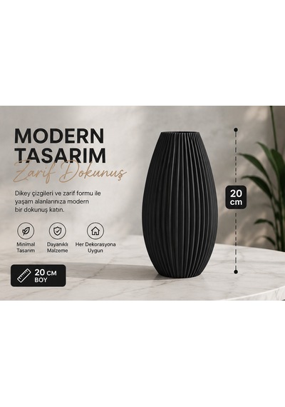 Modern Spralli Vazo Siyah