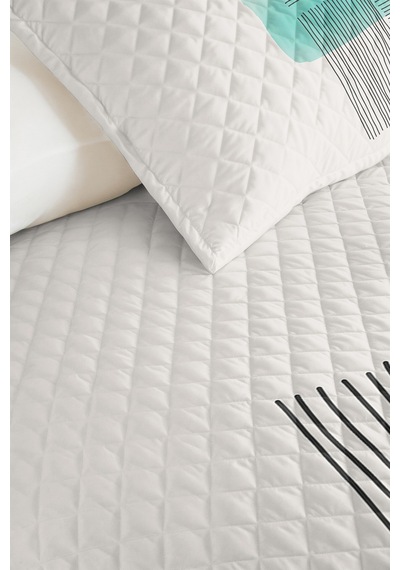 Geometrik Çizgili Mint Genç Odası Tek Kişilik Pike Takımı - Siyah 160x220 Cm Kapitone Yatak Örtüsü Killi Bozkır Harmonu