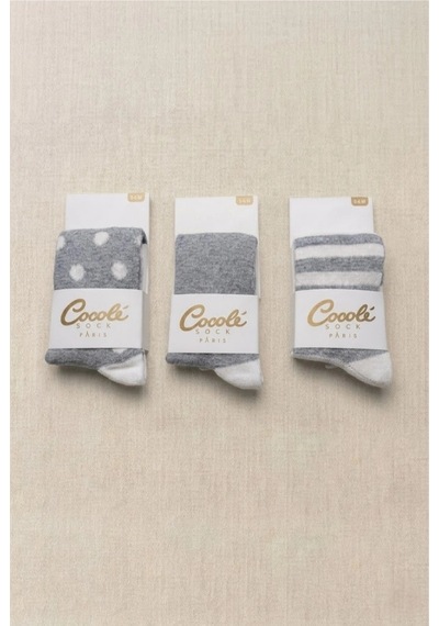 Cocole Socks Erkek Bebek Külotlu Çorabı 3'lü Set Pamuklu Gri 0-24 Ay Çok Renkli
