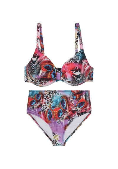 Kaplı Balenli Yüksek Bel Formda Ayarlanabilir Askılı Bikini Takımı Desenli