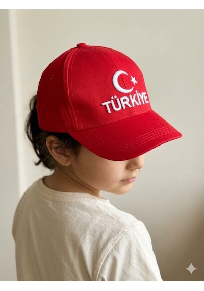 Benitto Kids Kitti 9-15 Yaş Ay Yıldız Ve Türkiye Nakışlı Çocuk Kep Şapka Kırmızı