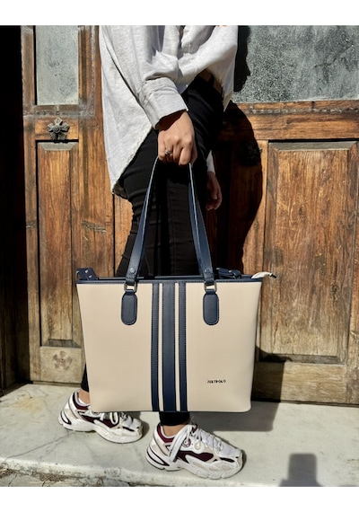 Kadın Orijinal Just Polo Yeni Sezon Büyük Boy 3 Bölmeli Lüks El Ve Omuz Çantası Shoulder Bag Ekru